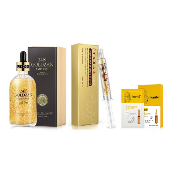 24K Gold Skincare 24K Gold Kit: Serum Goldzan Ampoule + Bioqua Acido Hialuronico + Mascarilla Colágeno